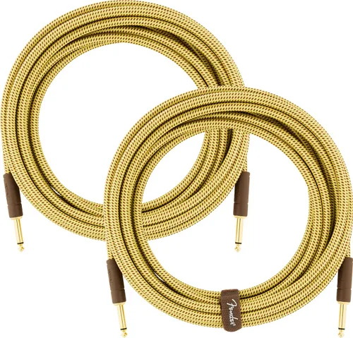 Miniatura 22 de Fender Cable de instrumentos de lujo de 10 pies, ángulo recto, tweed negro, paquete de 2