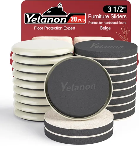 Yelanon Deslizadores de muebles, 20 unidades, 3 1/2 pulgadas, deslizadores de muebles de fieltro para alfombras, almohadillas de muebles, suelos de