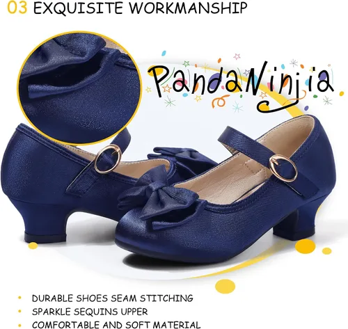Miniatura 148 de PANDANINJIA Vestido de jada para niñas y niños pequeños, zapatos de princesa Mary Jane con tacones con lazo para fiesta, boda, boda