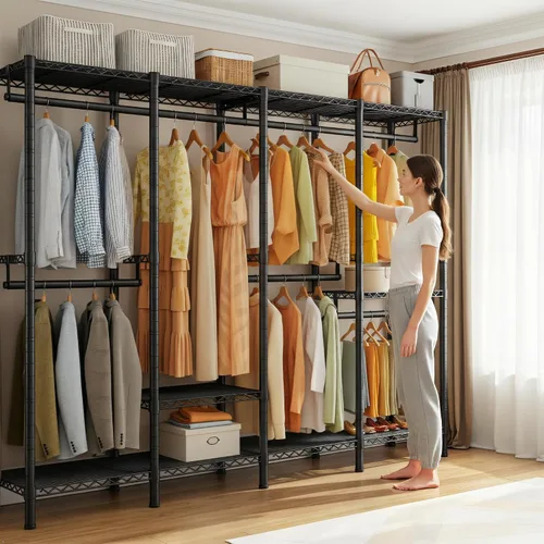 Miniatura 2 de Raybee Perchero para ropa con cubierta, perchero para colgar ropa, armario portátil, ajustable, 1150LBS, 18" de profundidad x 76" de ancho x 77