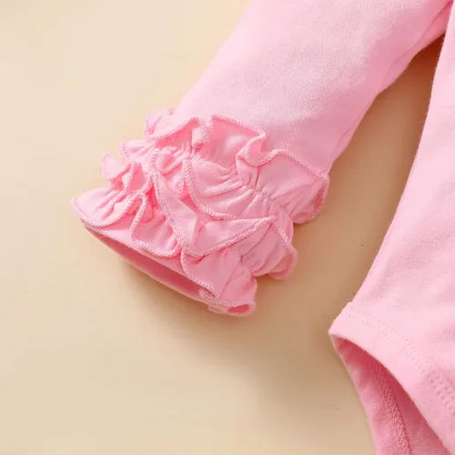 Miniatura 14 de Mameluco de manga larga con volantes para bebé y niña, mameluco de una pieza, color liso