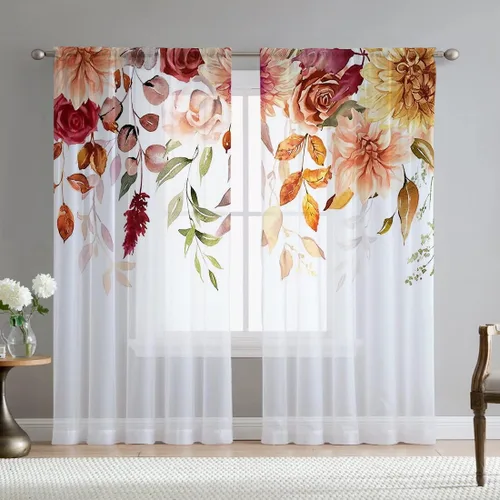 Miniatura 16 de Cortinas de hojas de eucalipto verdes para sala de estar de 63 pulgadas de largo, juego de 2 paneles elegantes de flores silvestres con estampado