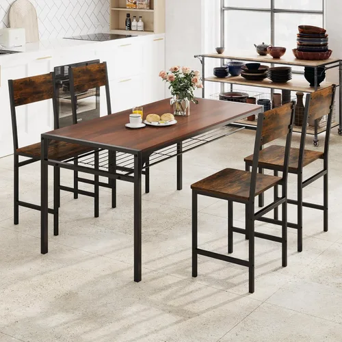 Miniatura 6 de Giantex Juego de 2 sillas de comedor, sillas de cocina industriales con patas de metal, respaldo inclinado, veta de madera rústica, sillas laterales