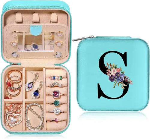 Parima Joyero de viaje a la moda para mujer, joyero azul pequeño, organizador de joyas, cajas de joyería para mujeres, mini estuche de viaje