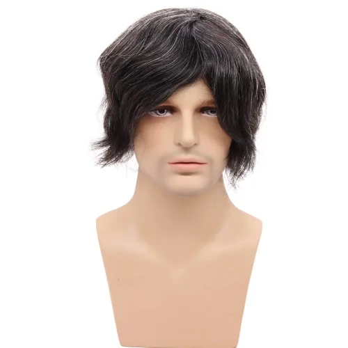Miniatura 4 de Pelucas para hombre, tupé para hombre, unidad de tejido de cabello humano virgen europeo para hombre, tupé, mono encaje superior, piel sintética, 1B