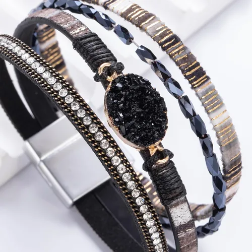 Miniatura 77 de FANCY SHINY - Pulsera de cuero estilo bohemio, pulsera de cuentas de cristal con cierre magnético, regalos de joyería para mujer