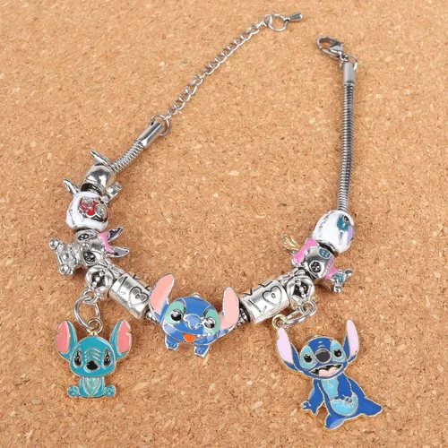 Miniatura 4 de HTPARY Stitch Bracelet Charm Bracelets DIY Cartoon Jewellery, Zinc Alloy Stitch Gift for Girls Daughter Women