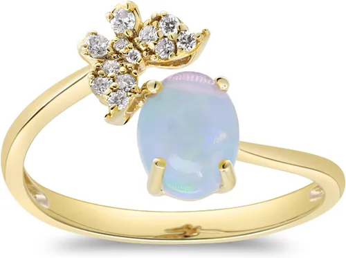 Miniatura 2 de Gin & Grace Anillo de ópalo etíope natural de oro amarillo de 10 quilates con diamantes para mujer Joyería hecha a mano de ópalo