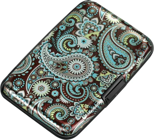 Miniatura 29 de ELFISH Mini cartera de aluminio RFID para tarjetas de crédito, funda de identificación de metal para hombres y mujeres, Happy Flower, Cartera Rfid