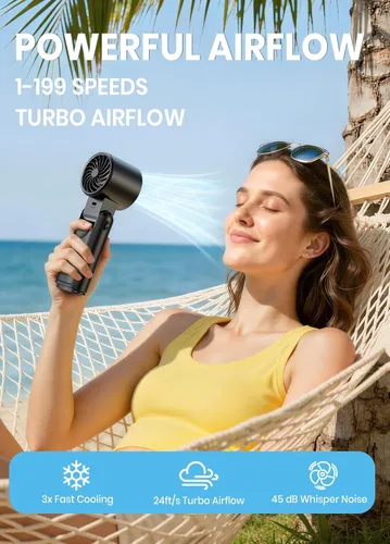 Miniatura 2 de Ventilador turbo portátil de mano, 1-199 velocidades ajustables con pantalla LED, motor de alta potencia, batería recargable, mini ventiladores