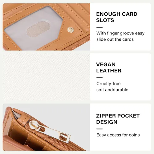 Miniatura 5 de CLUCI Cartera RFID para mujer de cuero PU pequeña, cartera de mujer con bloqueo, cartera de señoras con bolsillo para tarjetas de crédito, Beige