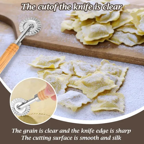 Miniatura 6 de WLLHYF Rueda cortadora de pasta, rueda de corte de ravioles con rodillo, cortador de pizza, bola de masa de encaje, fabricación de fideos