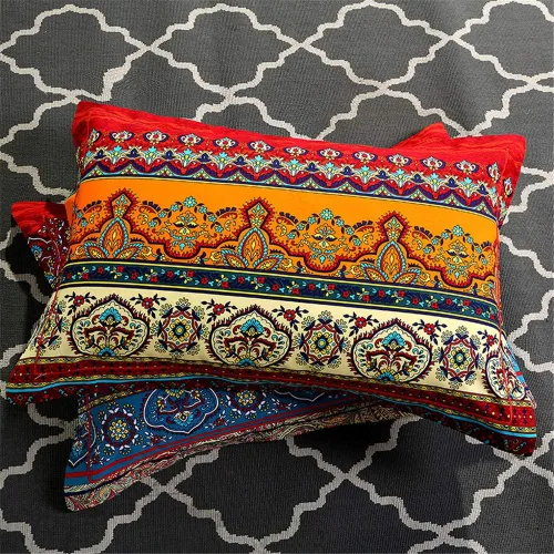 Miniatura 4 de ABREEZE Juego de ropa de cama de 3 piezas, estilo bohemio, retro, étnico, vintage, floral, ropa de cama bohemia, 100% algodón cepillado, damasco