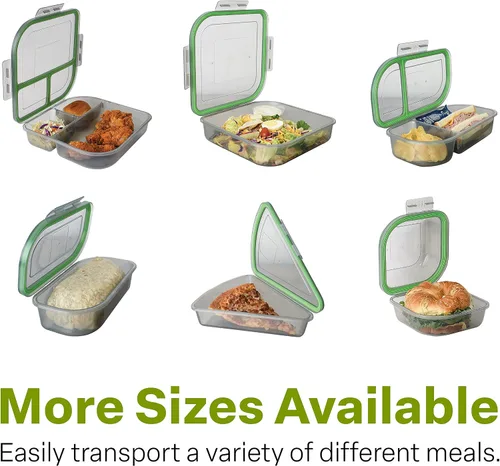 Miniatura 7 de MyGo Container - Contenedor pequeño de 3 compartimentos para llevar, 8" x 8" x 2-1/2", reutilizable, apto para microondas, certificado NSF