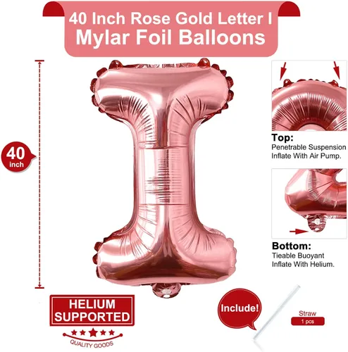 Miniatura 2 de Lovoir Globos grandes de 40 pulgadas de oro rosa de la letra I de gran tamaño, globo de helio de aluminio de Mylar para decoración de fiesta