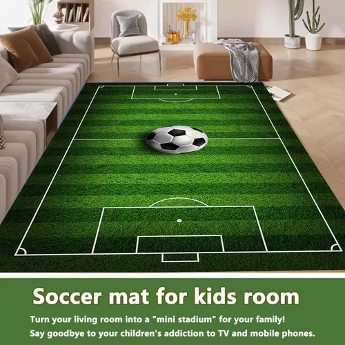 Miniatura 7 de Alfombra de campo de fútbol infantil de 2.6 x 4 pies para dormitorio de niños, alfombra de campo de fútbol verde antideslizante, alfombra
