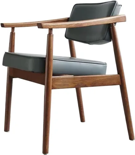 sillas de comedor Solid Wood Dining Chair Leisure Armrest Backrest Upholstered Office Modern Kitchen(Gris)