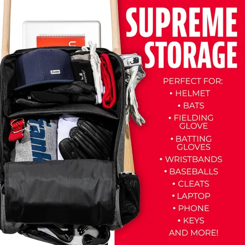 Miniatura 3 de Franklin Sports Mochilas para béisbol y sóftbol + MLB + USA Softball - Bolsas de equipo para béisbol + sóftbol rápido - Mochilas para bates, Gris