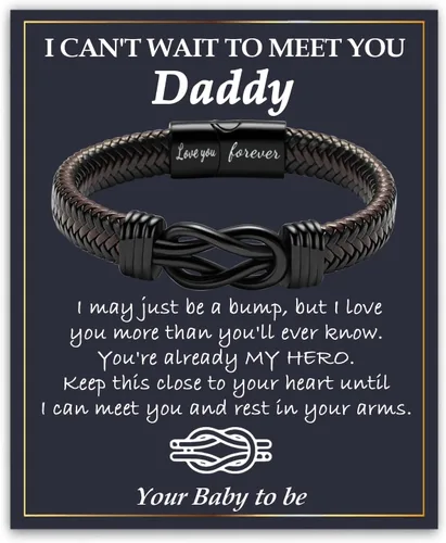 Miniatura 15 de Gifts for Men Infinity Leather Bracelet for Dad New Daddy Husband Boyfriend Son Grandson Brother Nephew Uncle Brown Braided Engraved Leather Jewelry