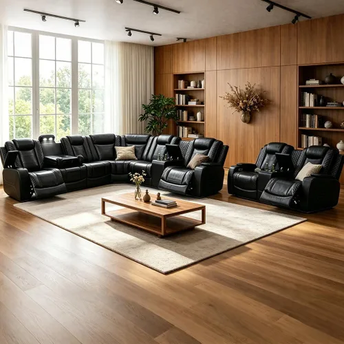Miniatura 27 de Juego de sofá modular reclinable eléctrico con LED, juegos de muebles de sala de estar, sofá reclinable de cuero para sala de estar/cine en casa
