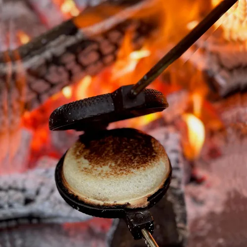 Miniatura 6 de Hierro redondo para tartas de Roma con asas de acero y madera equipo de cocina-camping