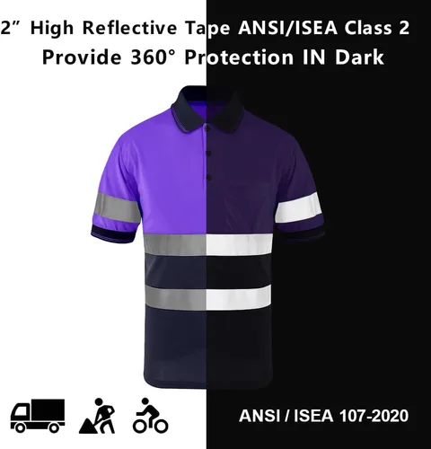 Miniatura 6 de SMASYS Polo de seguridad - Construcción reflectante Hi-viz ropa de trabajo camisetas con bolsillos para mujeres y hombres Púrpura