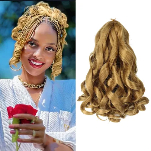 Miniatura 54 de Cabello rizado francés para trenzar de 12 pulgadas, 8 paquetes de cabello rizado preestirado para trenzas de caja, rizos franceses, trenzas