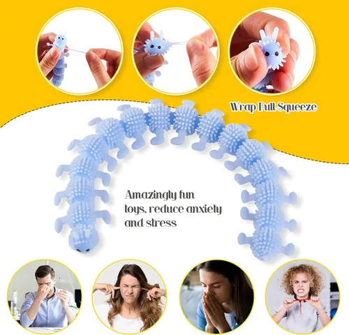 Miniatura 5 de Sumind 6 piezas de oruga - Juguete para ansiedad elástico, luminoso, sensorial, cuerda elástica, colorido, artículos de regalo para el día del niño