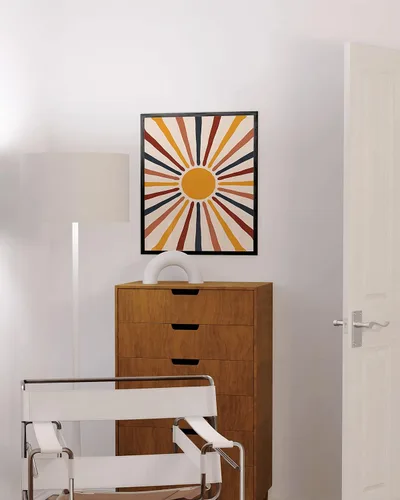 Miniatura 5 de HAUS AND HUES Póster moderno de mediados de siglo, impresión artística de sol, imagen bohemia para pared, rayos arcoíris amarillos centrados