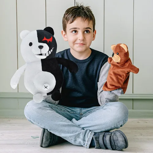 Miniatura 7 de Muñeca Monokuma de anime de oso de peluche, color blanco y negro, para disfraz de cosplay, 9.84 pulgadas, negro