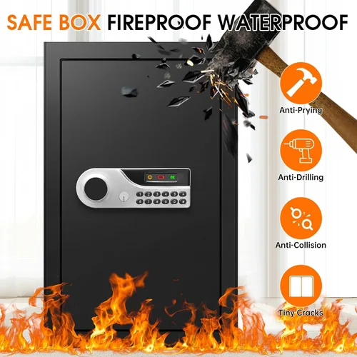 Miniatura 2 de 3.3 Cuft - Caja fuerte grande para el hogar, resistente al agua y al fuego, caja de seguridad digital contra incendios con llave de teclado