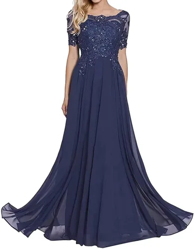 Miniatura 2 de Vestido formal de gasa de manga corta con apliques de encaje para mujer