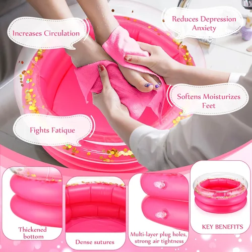 Miniatura 4 de Fanfanwin Kit de spa de pies de 12 piezas para niñas de 13.8 x 13.8 x 6.7 pulgadas inflable para el cuidado de los pies, baño portátil y toallas