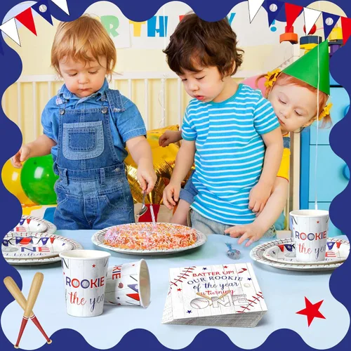 Miniatura 7 de Tanlade 216 piezas de suministros de fiesta de béisbol para el primer cumpleaños, sirven 36 platos de baby shower, vasos, servilletas