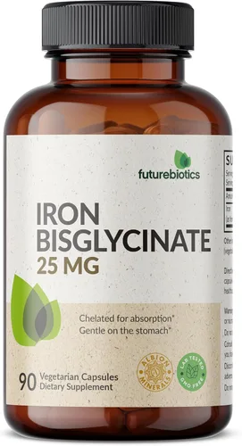 Futurebiotics Bisglicinato de hierro 25 mg suave para el estómago, apoya la energía y la producción saludable de glóbulos rojos - Fórmula no
