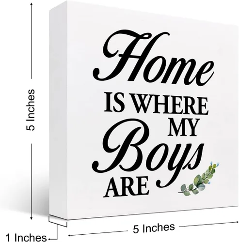 Miniatura 2 de Letrero de madera con texto en inglés «Home is Where My Boys Are », regalos para la nueva mamá, ideas divertidas para el día de la madre, con cita