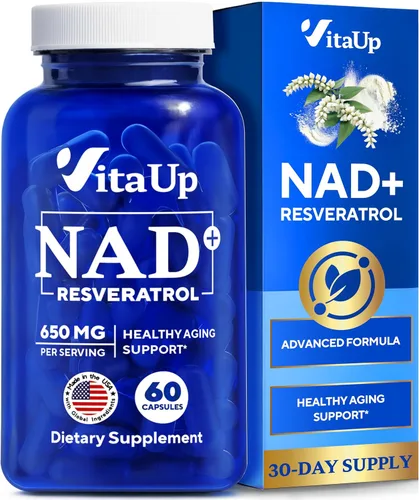VitaUp Suplemento de resveratrol NAD+ - Suplemento Trans Resveratrol NAD fabricado en Estados Unidos de 650 mg - Cápsulas de dinucleótidos de