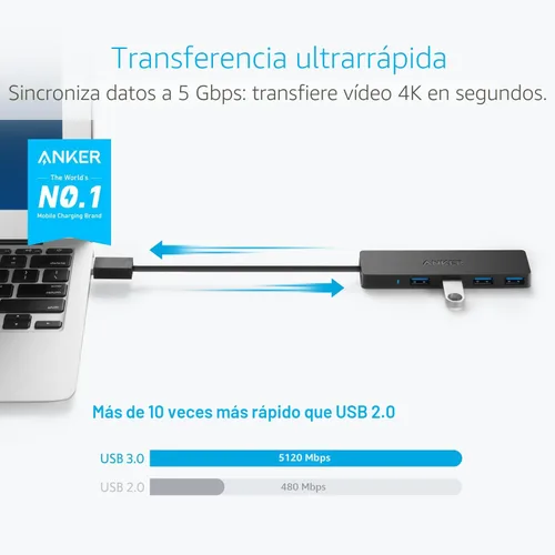 Miniatura 2 de Anker 4-Port USB 3.0 Ultra Slim – Puerto de catos para MacBook, Mac Pro/mini, iMac, Surface Pro, XPS, Notebook PC, pendrives, unidades de disco