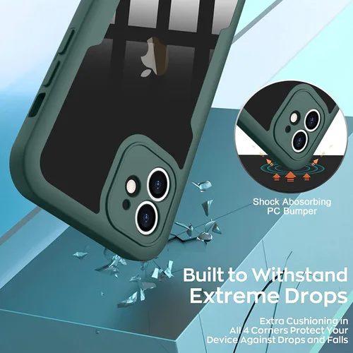 Miniatura 3 de Funda compatible con iPhone 11, diseño transparente de cuerpo completo con protector de pantalla integrado, a prueba de golpes, antiarañazos, Verde