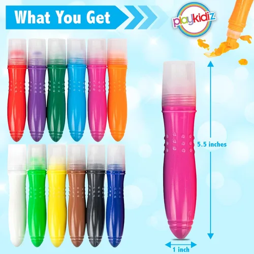 Miniatura 3 de 12 pinceles de pintura exprimibles de colores clásicos para niños, brocha de pintura al temple y colores divertidos surtidos para niños pequeños