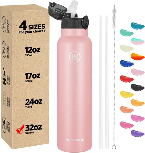 Miniatura 17 de Han's Bottle - Botella de agua para niños con tapa con pajilla - Vaso reutilizable de acero inoxidable aislado para niñas, niños, taza termo, 17