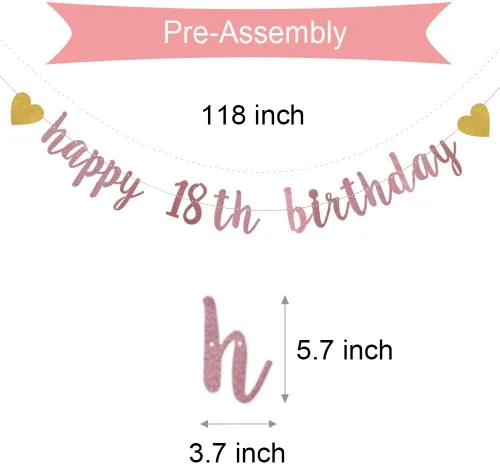Miniatura 2 de XIAOLUOLY - Cartel con purpurina de oro rosa, pre-encordado, decoración de fiesta de cumpleaños de 18 años, telón de fondo de feliz cumpleaños 18