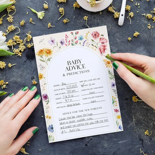 Miniatura 3 de JOETMAE Tarjetas de juegos de baby shower de 5 x 7 pulgadas, predicciones florales y tarjeta de consejos, 50 tarjetas grandes de predicciones