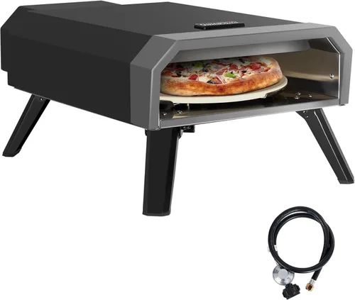 Horno de pizza para exteriores con piedra de pizza de 13 pulgadas, 13,000 BTU, máquina portátil de pizza de gas propano con patas plegables para
