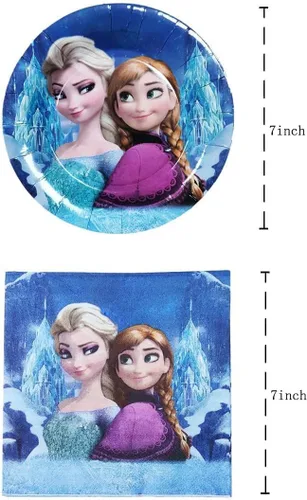 Miniatura 3 de El paquete de 41 suministros de fiesta de cumpleaños de Frozen incluye 20 platos, 20 servilletas + 1 mantel para la decoración de fiesta de Frozen