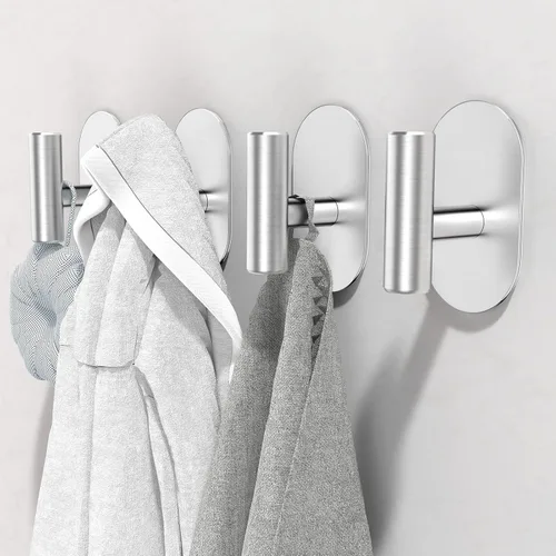 Miniatura 4 de Aikzik Ganchos adhesivos plateados resistentes, ganchos de pared para ducha, baño, toalla, abrigo, bata, ganchos de acero inoxidable para colgar
