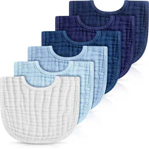 Frienda 6 piezas de baberos de muselina para dentición de bebé, bandana, baberos, 6 capas absorbentes para bebé, niño y niña, paño de algodón para