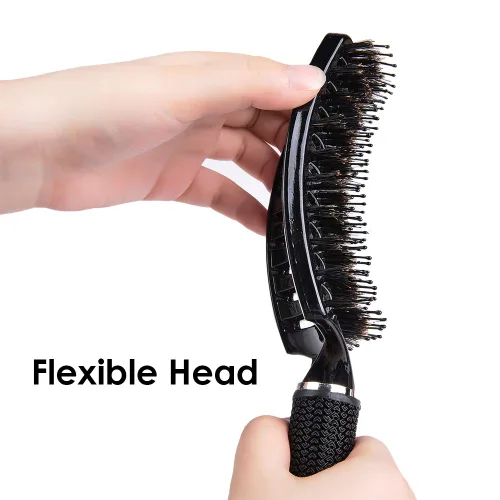 Miniatura 5 de ThickTails Cepillo curvado ventilado de cerdas de jabalí para secar con soplado, desenredar y peinar cabello rizado y grueso (paquete de 2)