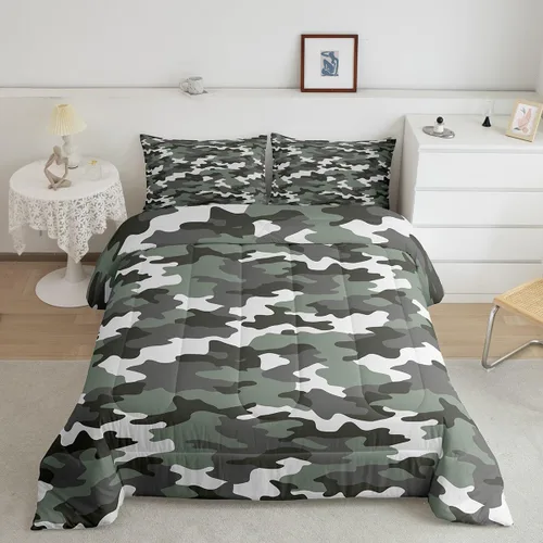 Miniatura 32 de Feelyou Juego de edredón de camuflaje naranja para niños, tamaño individual, juego de ropa de cama de camuflaje estilo militar para niños y niñas
