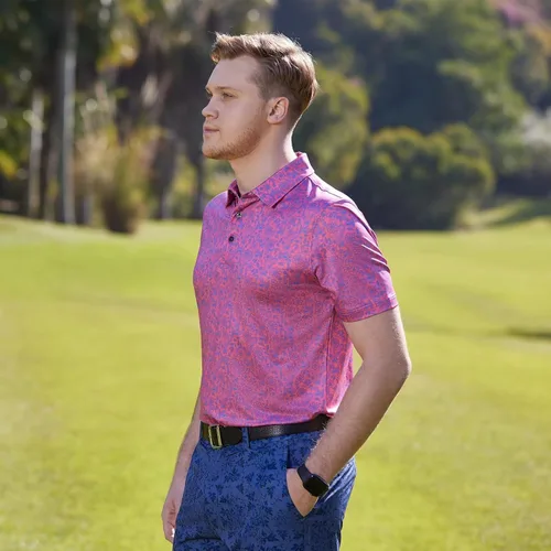 Miniatura 3 de Golf Shirts for Men Dry Fit Short Sleeve Print Performance Moisture Wicking Polo Shirt